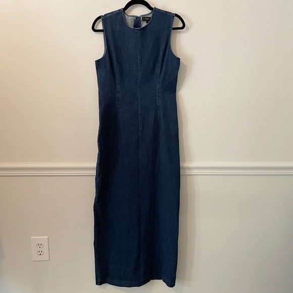 Quince Stretch Denim Maxi Dress Indigo Size S Fall Layering Basic Organic Cotton - Picture 1 of 8